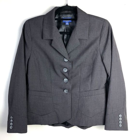 Pendleton Suit Jacket Womens 12 Petite 100% Virgin Wool Button Front Blazer Gray - Picture 1 of 13